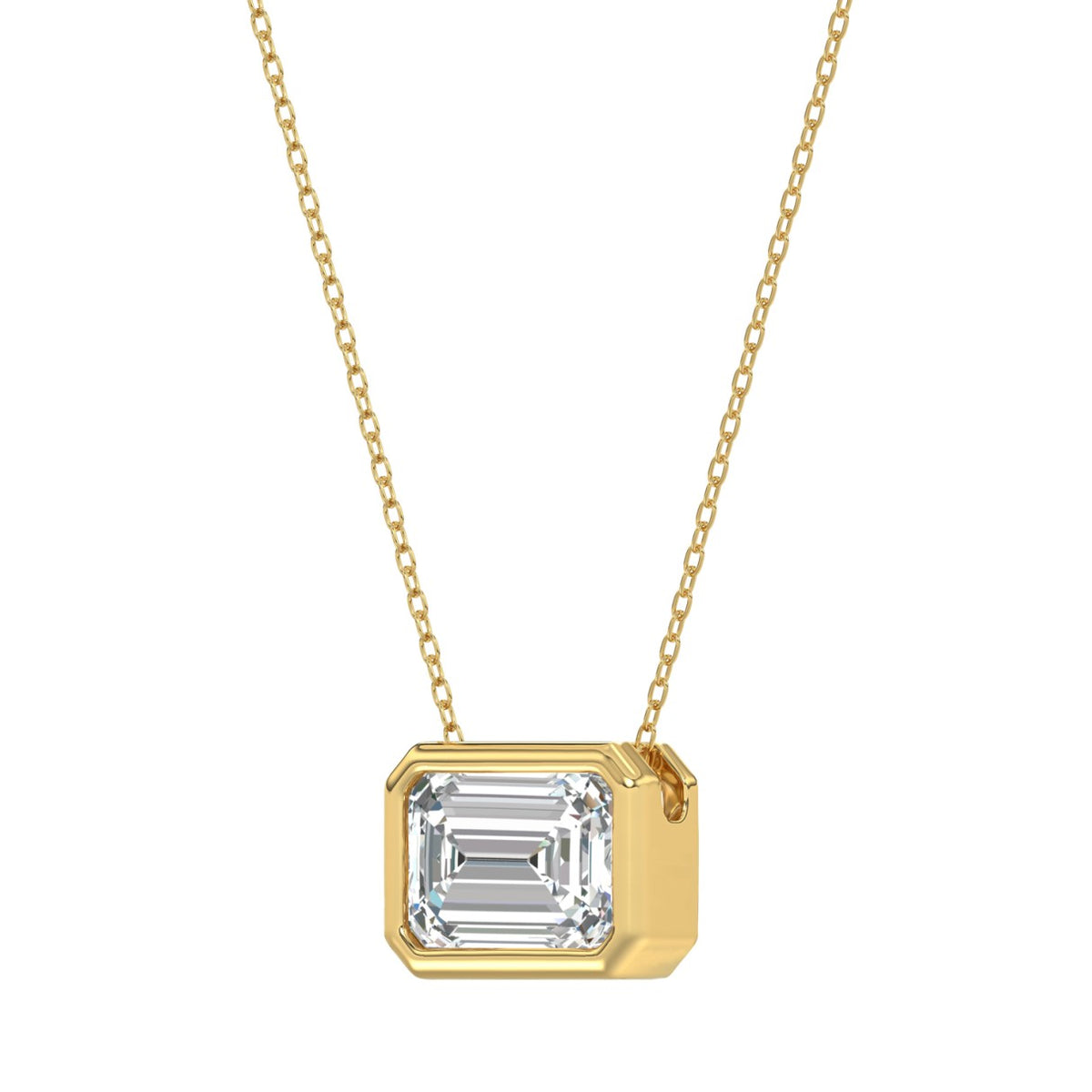 LADIES SOLITAIRE PENDANT 1CT EMERALD DIAMOND 14K YELLOW GOLD WITH CHAIN