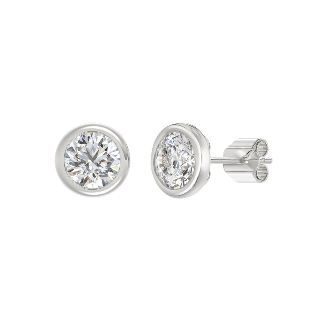 LADIES SOLITAIRE EARRINGS 3CT ROUND DIAMOND 14K WHITE GOLD