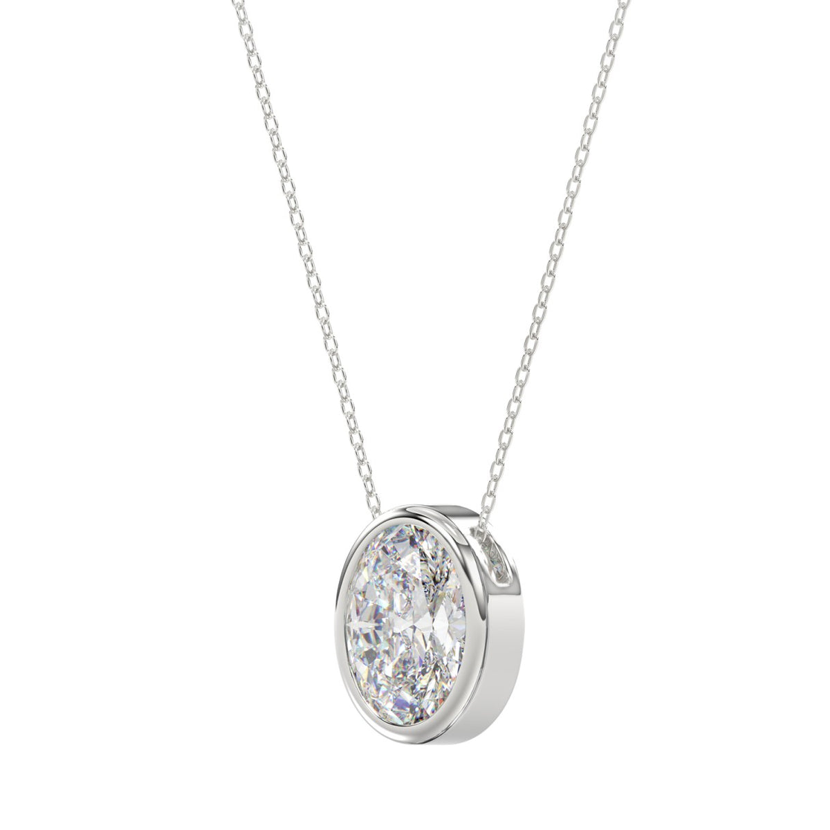 LADIES SOLITAIRE PENDANT 2CT OVAL DIAMOND 14K WHITE GOLD