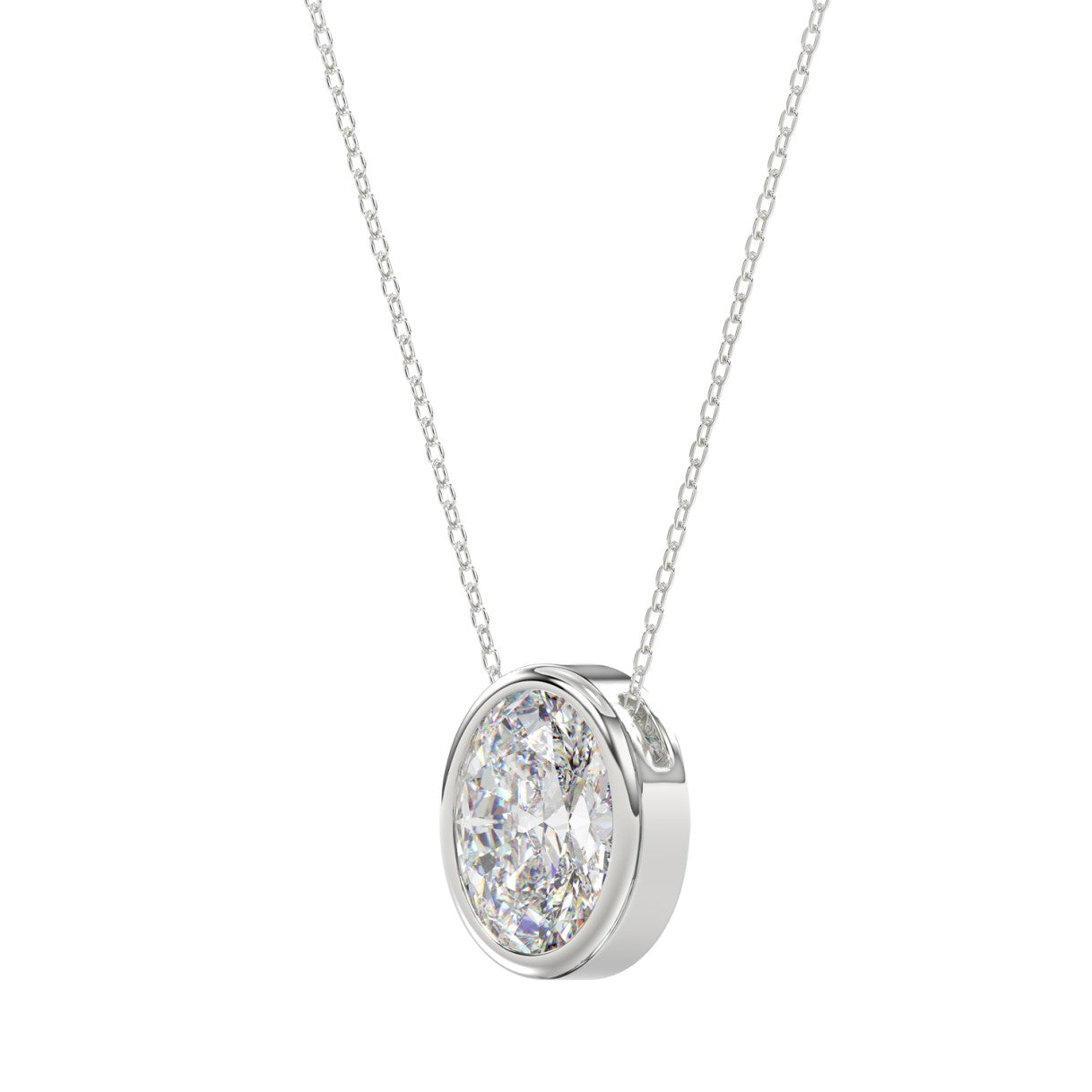 LADIES SOLITAIRE PENDANT 2CT OVAL DIAMOND 14K WHITE GOLD