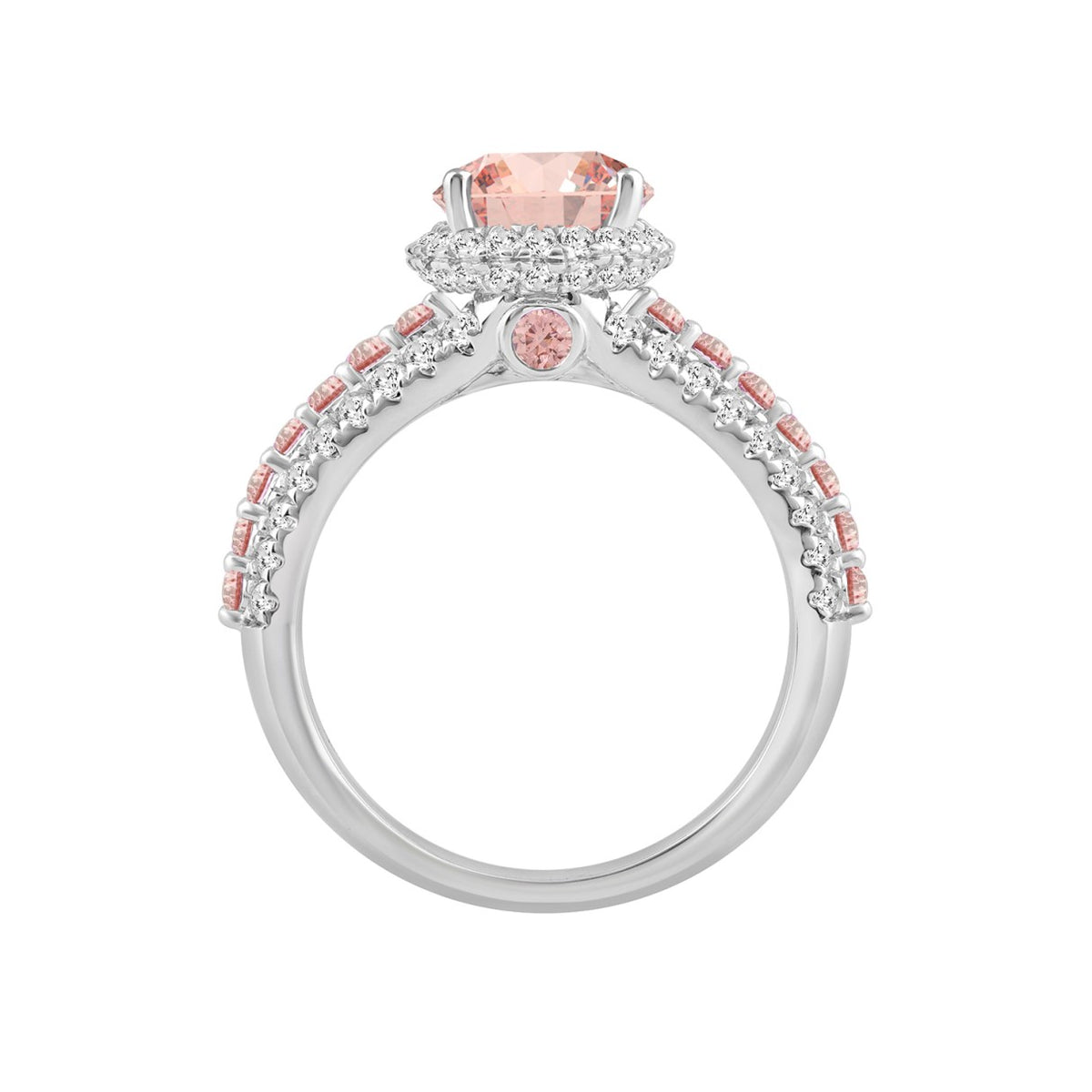 ETERNAL BLUSH COLLECTION LADIES RING 3 1/4CT ROUND/PEAR DIAMOND 14K WHITE GOLD (CENTER STONE PINK PEAR DIAMOND 2CT)