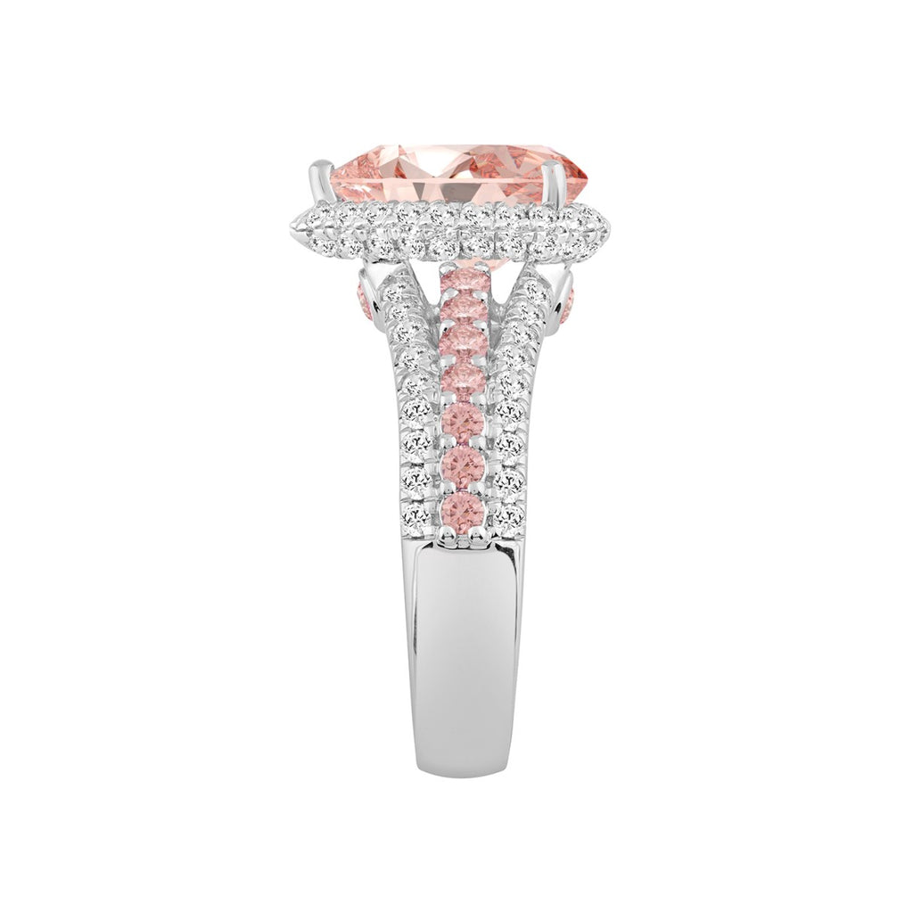 ETERNAL BLUSH COLLECTION LADIES RING 3 1/4CT ROUND/PEAR DIAMOND 14K WHITE GOLD (CENTER STONE PINK PEAR DIAMOND 2CT)