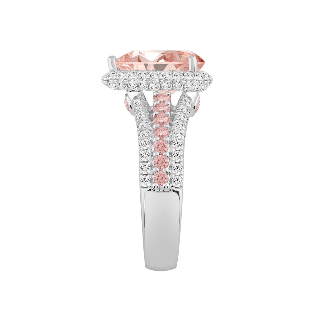 ETERNAL BLUSH COLLECTION LADIES RING 3 1/4CT ROUND/PEAR DIAMOND 14K WHITE GOLD (CENTER STONE PINK PEAR DIAMOND 2CT)