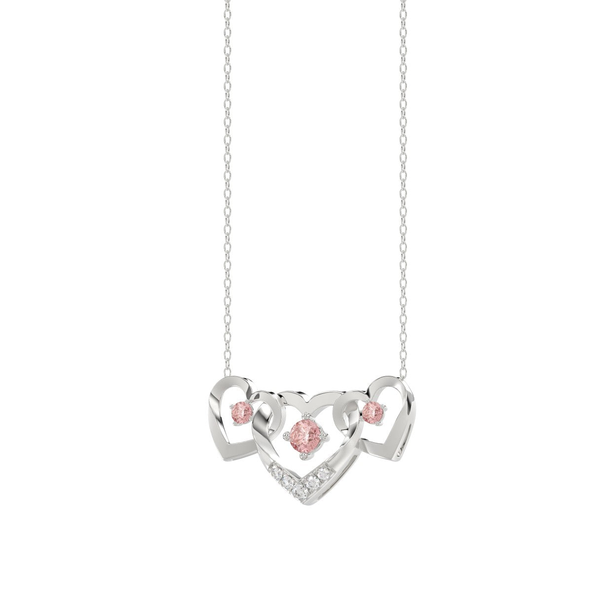 ETERNAL BLUSH COLLECTION LADIES NECKLACE 1/3CT ROUND DIAMOND 14K WHITE GOLD WITH CHAIN (CENTER STONE PINK ROUND DIAMOND 1/3CT)