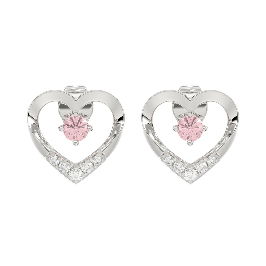 ETERNAL BLUSH COLLECTION LADIES EARRINGS 1/3CT ROUND DIAMOND 14K WHITE GOLD (CENTER STONE PINK ROUND DIAMOND 1/5CT)