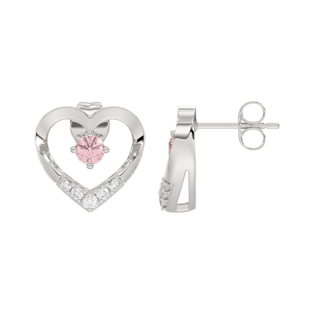 ETERNAL BLUSH COLLECTION LADIES EARRINGS 1/3CT ROUND DIAMOND 14K WHITE GOLD (CENTER STONE PINK ROUND DIAMOND 1/5CT)