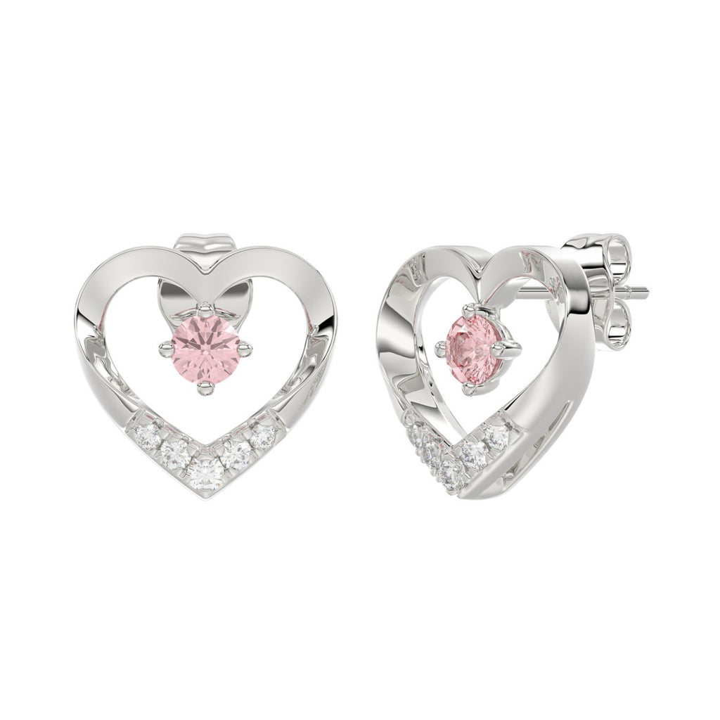 ETERNAL BLUSH COLLECTION LADIES EARRINGS 1/3CT ROUND DIAMOND 14K WHITE GOLD (CENTER STONE PINK ROUND DIAMOND 1/5CT)
