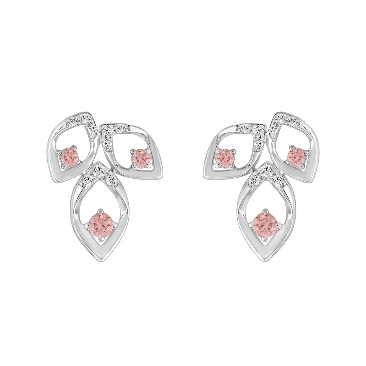 ETERNAL BLUSH COLLECTION LADIES EARRINGS 1/2CT ROUND DIAMOND 14K WHITE GOLD (CENTER STONE PINK ROUND DIAMOND 1/3CT)