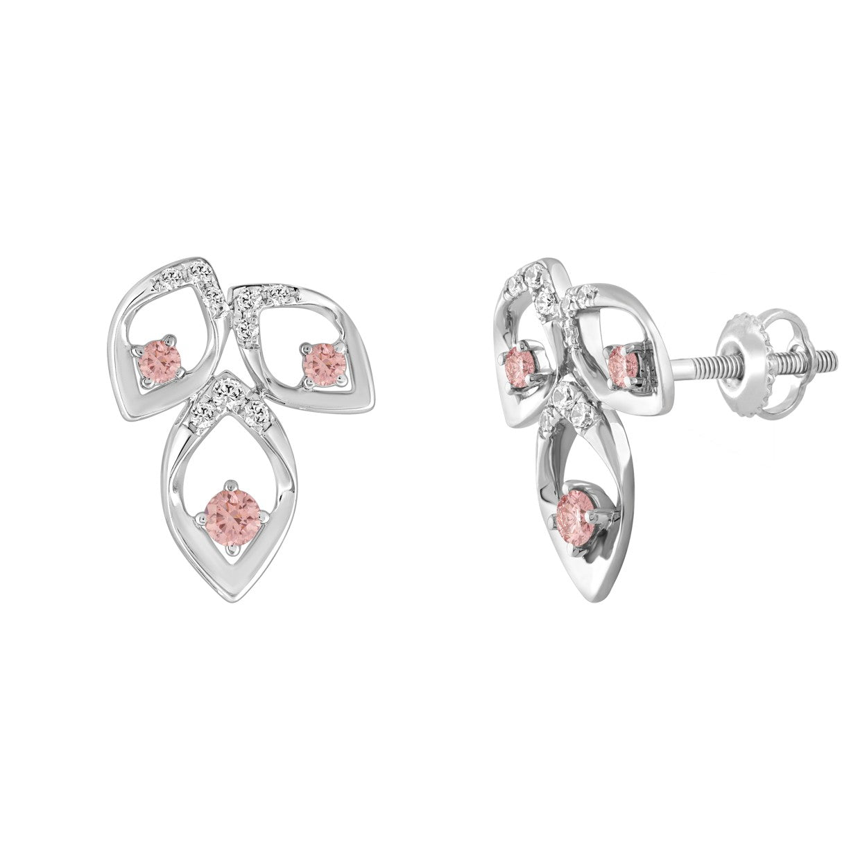 ETERNAL BLUSH COLLECTION LADIES EARRINGS 1/2CT ROUND DIAMOND 14K WHITE GOLD (CENTER STONE PINK ROUND DIAMOND 1/3CT)