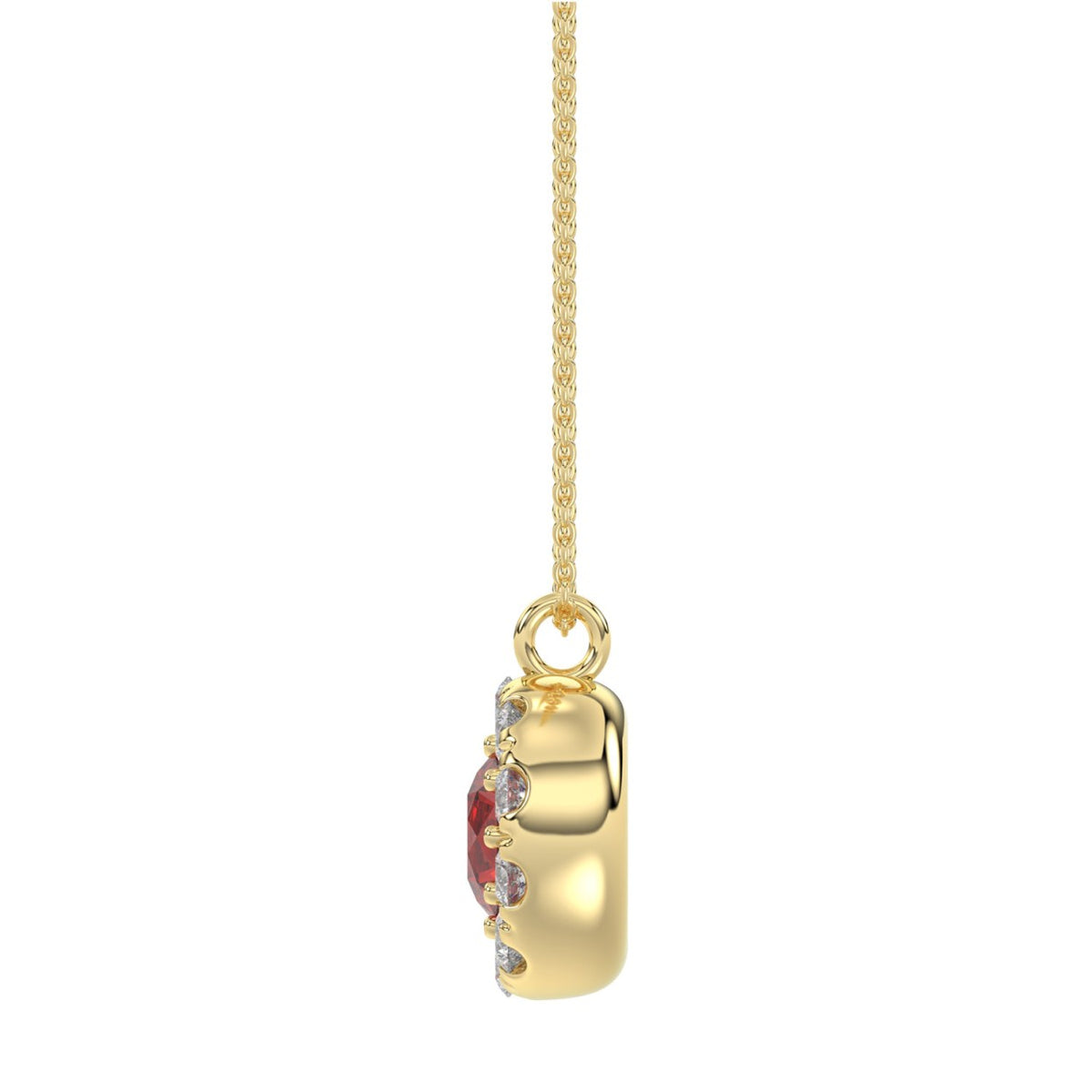 14K YELLOW GOLD 1.00CT ROUND/RUBY DIAMOND LADIES PENDANT (CENTER STONE ROUND RUBY DIAMOND 5/8CT)