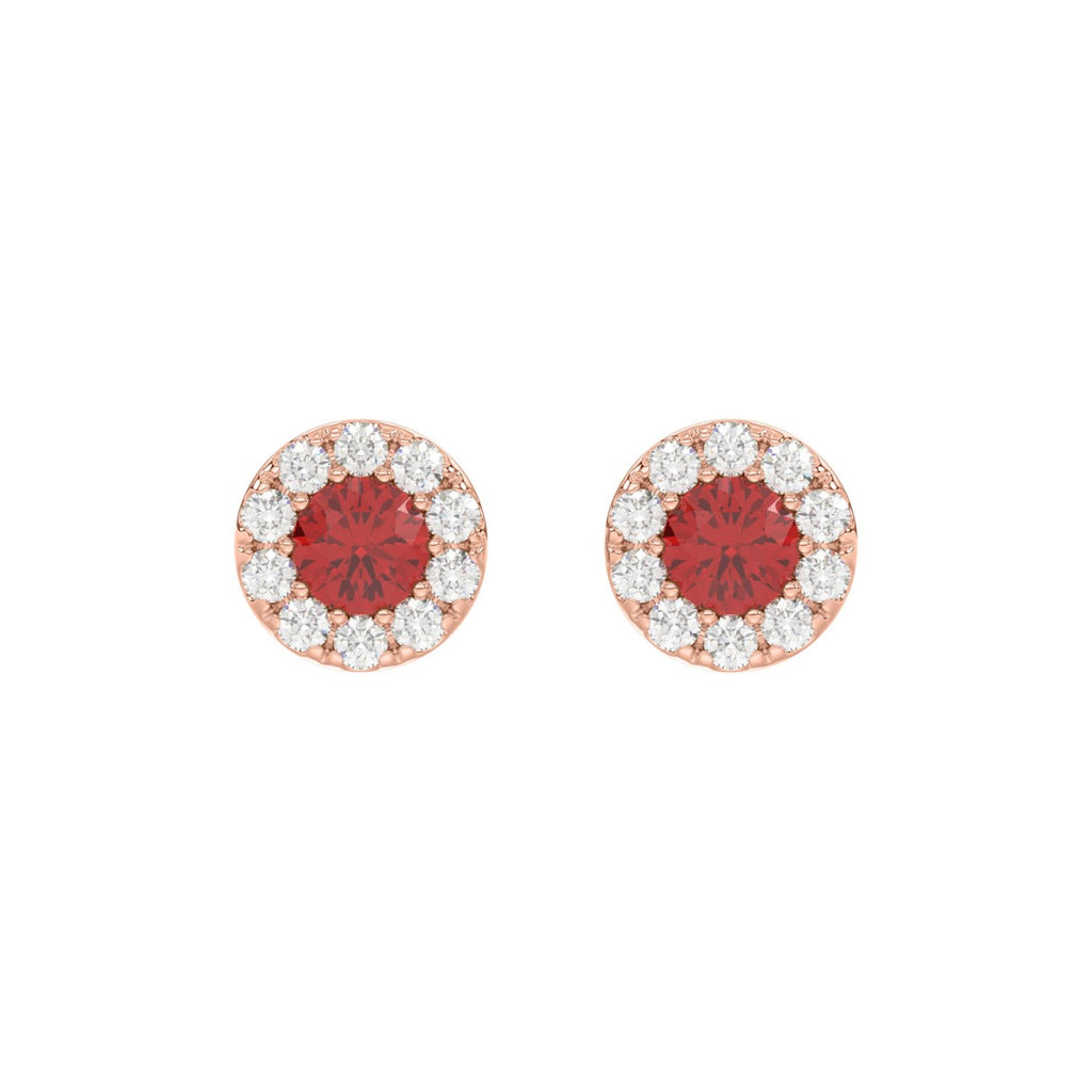 LADIES EARRINGS 5/8CT ROUND/RUBY DIAMOND 14K ROSE GOLD (CENTER STONE RUBY DIAMOND 3/4CT)