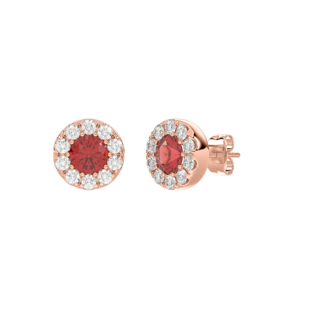 LADIES EARRINGS 5/8CT ROUND/RUBY DIAMOND 14K ROSE GOLD (CENTER STONE RUBY DIAMOND 3/4CT)