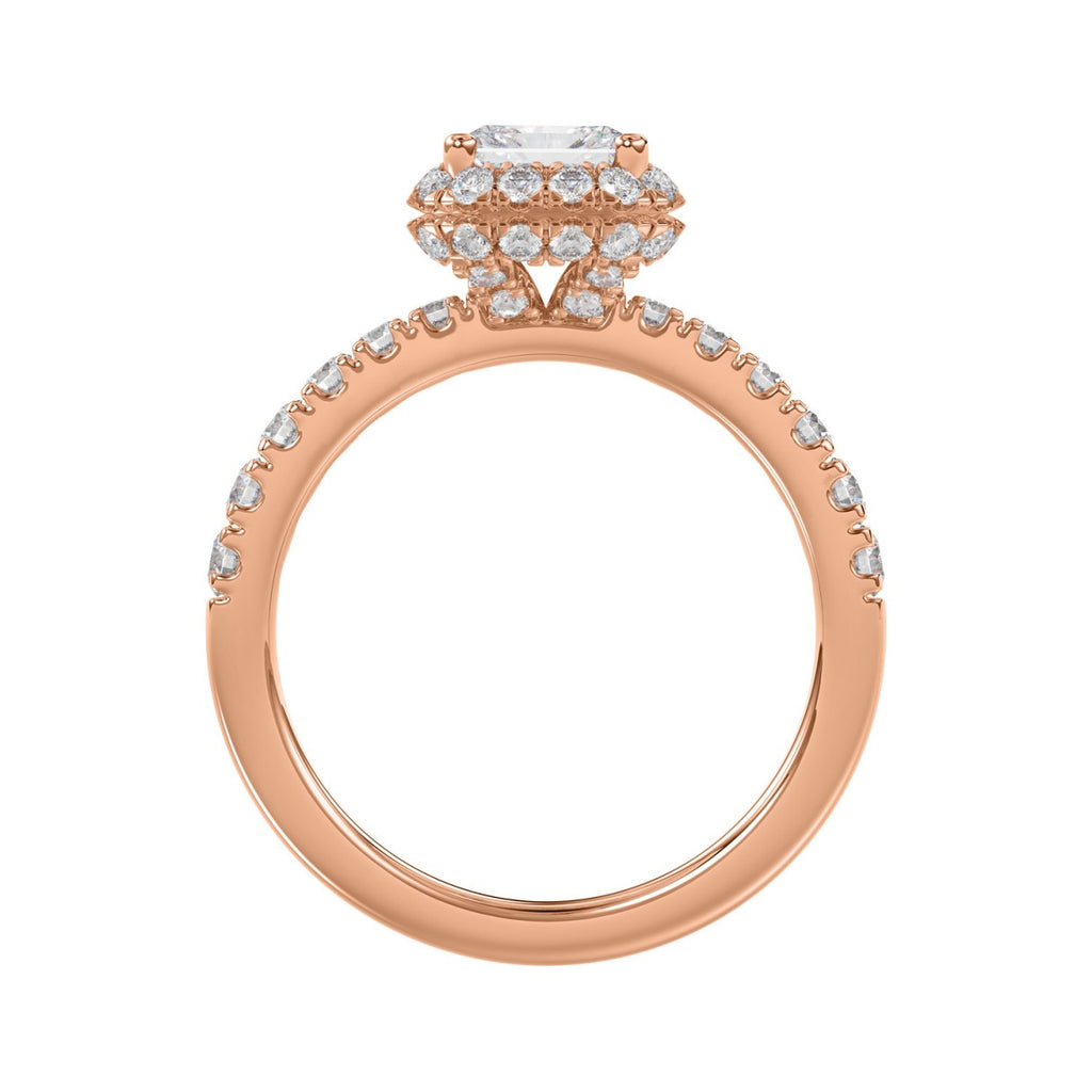 LADIES RING 4.00CT ROUND/EMERALD DIAMOND 14K ROSE GOLD (CENTER STONE EMERALD DIAMOND 3.00CT)