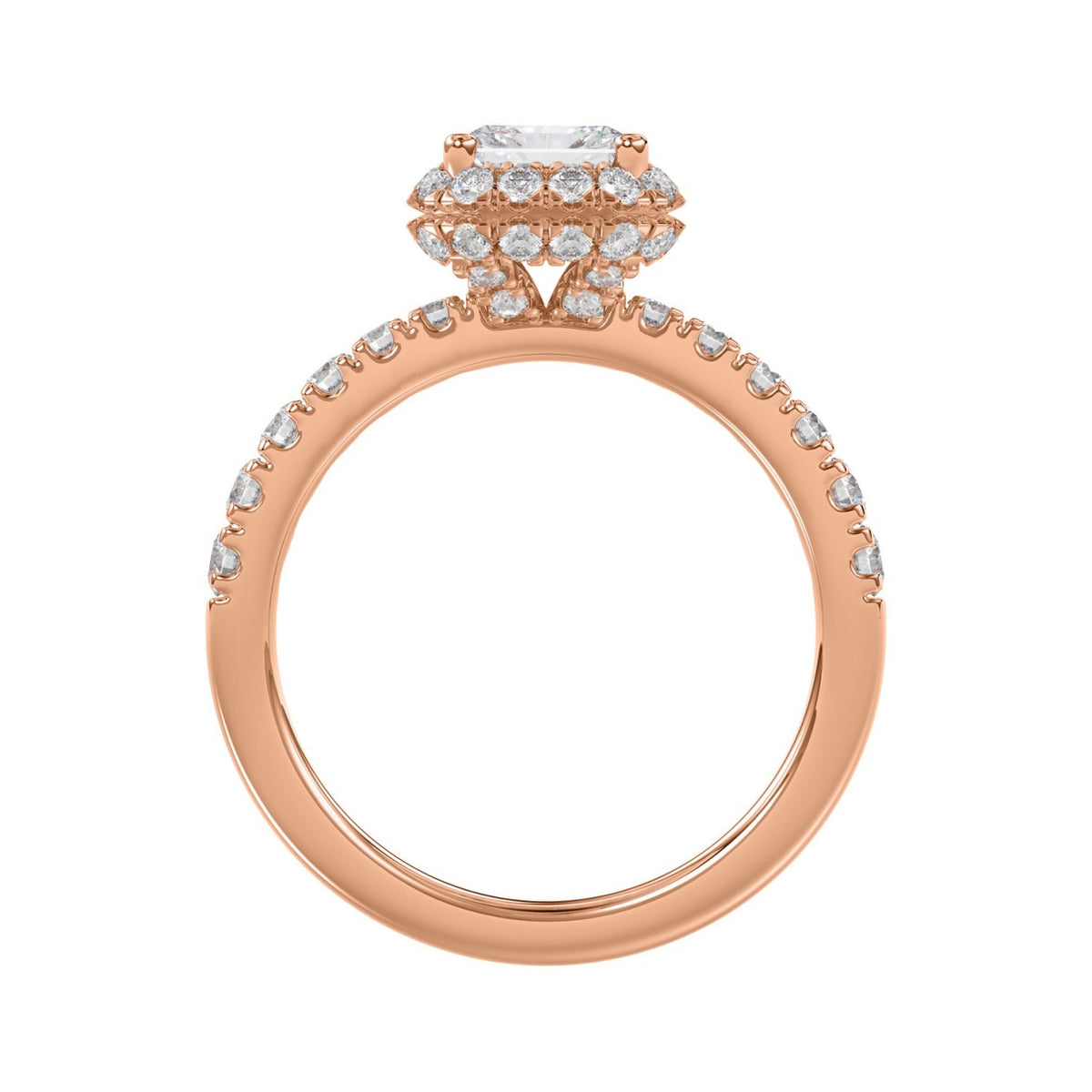 LADIES RING 4.00CT ROUND/EMERALD DIAMOND 14K ROSE GOLD (CENTER STONE EMERALD DIAMOND 3.00CT)