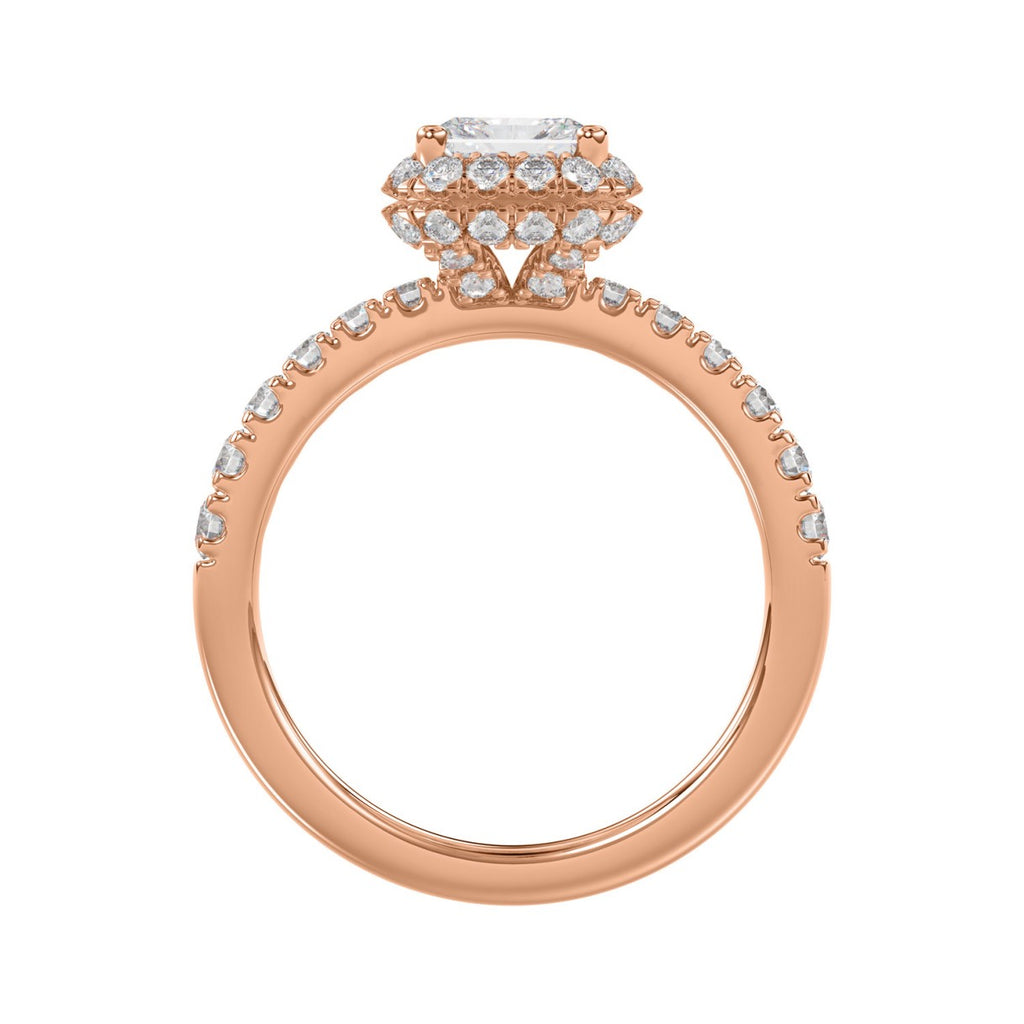 LADIES RING 4.00CT ROUND/EMERALD DIAMOND 14K ROSE GOLD (CENTER STONE EMERALD DIAMOND 3.00CT)