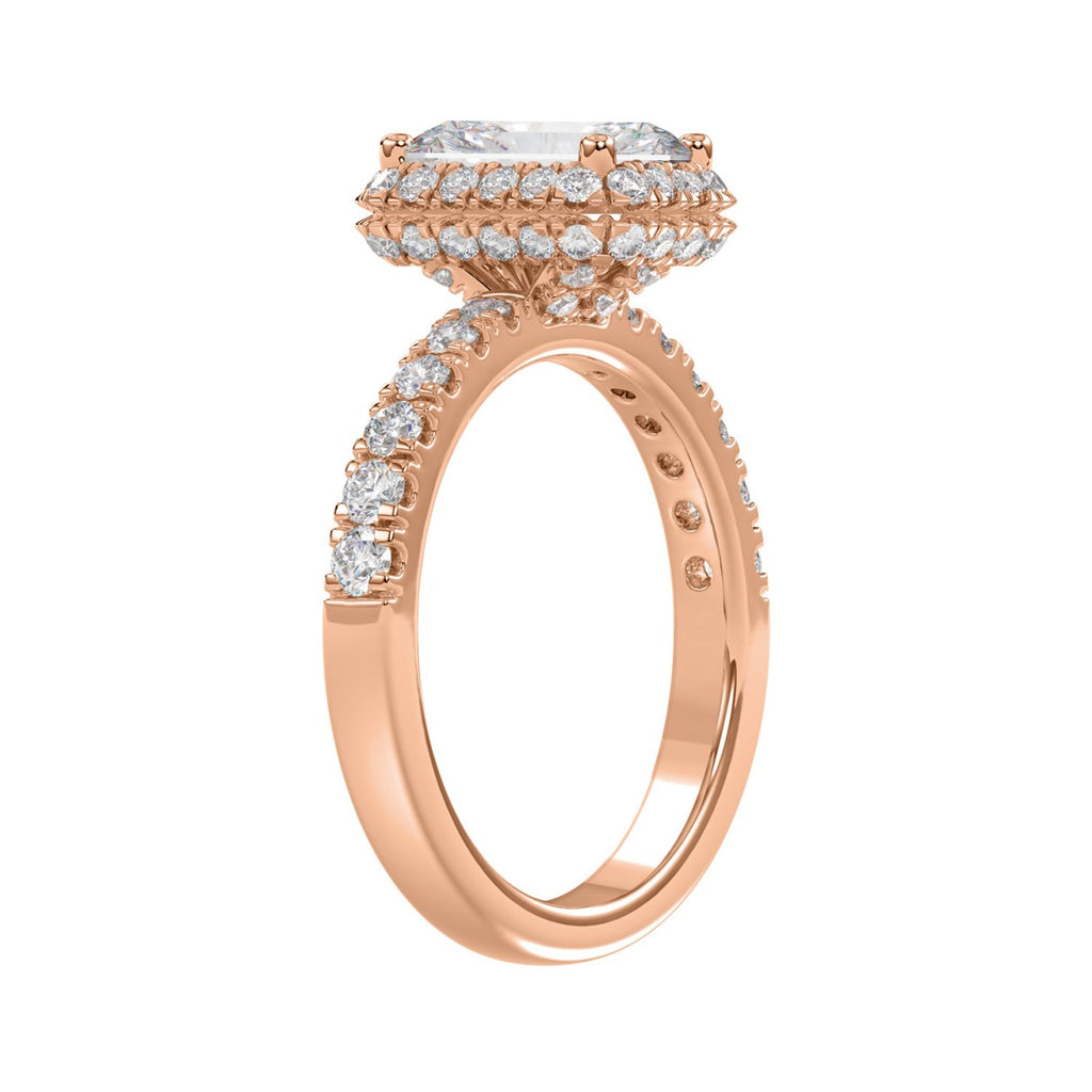 LADIES RING 4.00CT ROUND/EMERALD DIAMOND 14K ROSE GOLD (CENTER STONE EMERALD DIAMOND 3.00CT)