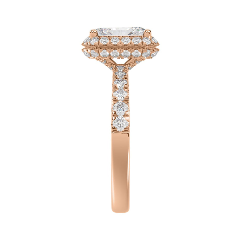 LADIES RING 4.00CT ROUND/EMERALD DIAMOND 14K ROSE GOLD (CENTER STONE EMERALD DIAMOND 3.00CT)
