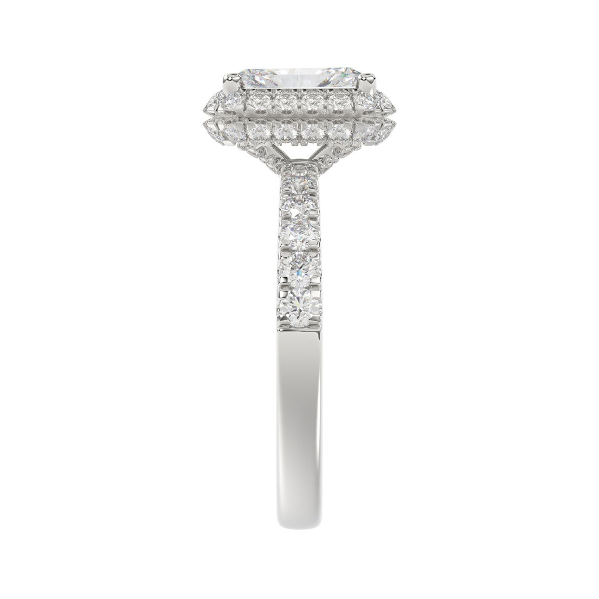 14K WHITE GOLD 4.00CT ROUND/EMERALD DIAMOND LADIES RING (CENTER STONE EMERALD DIAMOND 3.00CT)