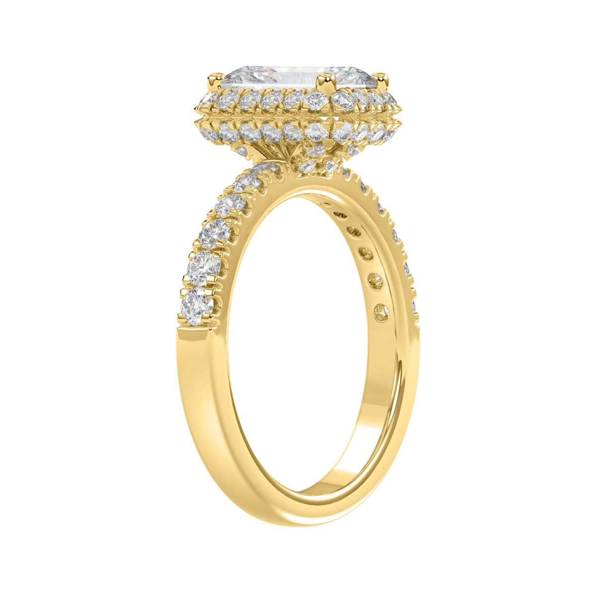 LADIES RING 4.00CT ROUND/EMERALD DIAMOND 14K YELLOW GOLD (CENTER STONE EMERALD DIAMOND 3.00CT)