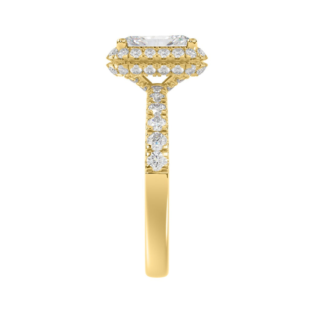 LADIES RING 4.00CT ROUND/EMERALD DIAMOND 14K YELLOW GOLD (CENTER STONE EMERALD DIAMOND 3.00CT)