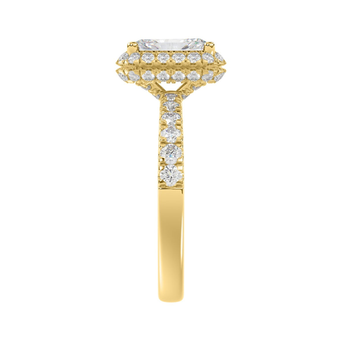 LADIES RING 4.00CT ROUND/EMERALD DIAMOND 14K YELLOW GOLD (CENTER STONE EMERALD DIAMOND 3.00CT)