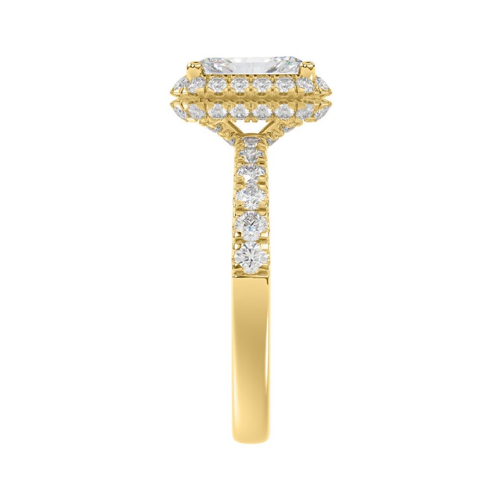 LADIES RING 4.00CT ROUND/EMERALD DIAMOND 14K YELLOW GOLD (CENTER STONE EMERALD DIAMOND 3.00CT)