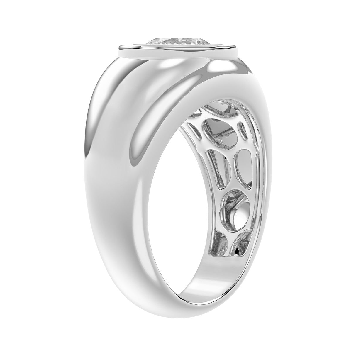 MEN'S RING 2CT ROUND DIAMOND 14K WHITE GOLD (CENTER STONE ROUND DIAMOND 2CT )