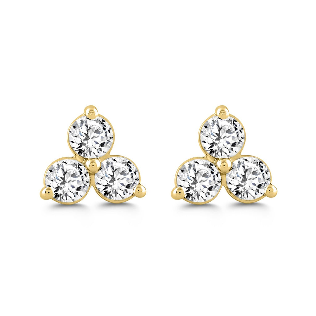 LADIES EARRINGS 1CT ROUND DIAMOND 14K YELLOW GOLD 
