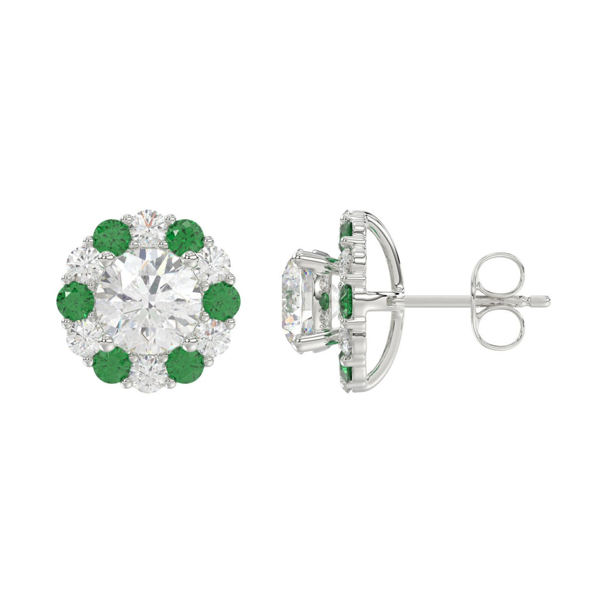 14K WHITE GOLD 2 1/2CT ROUND/ROUND GREEN SAPPHIRE LADIES EARRING (CENTER STONE ROUND DIAMOND 2CT)