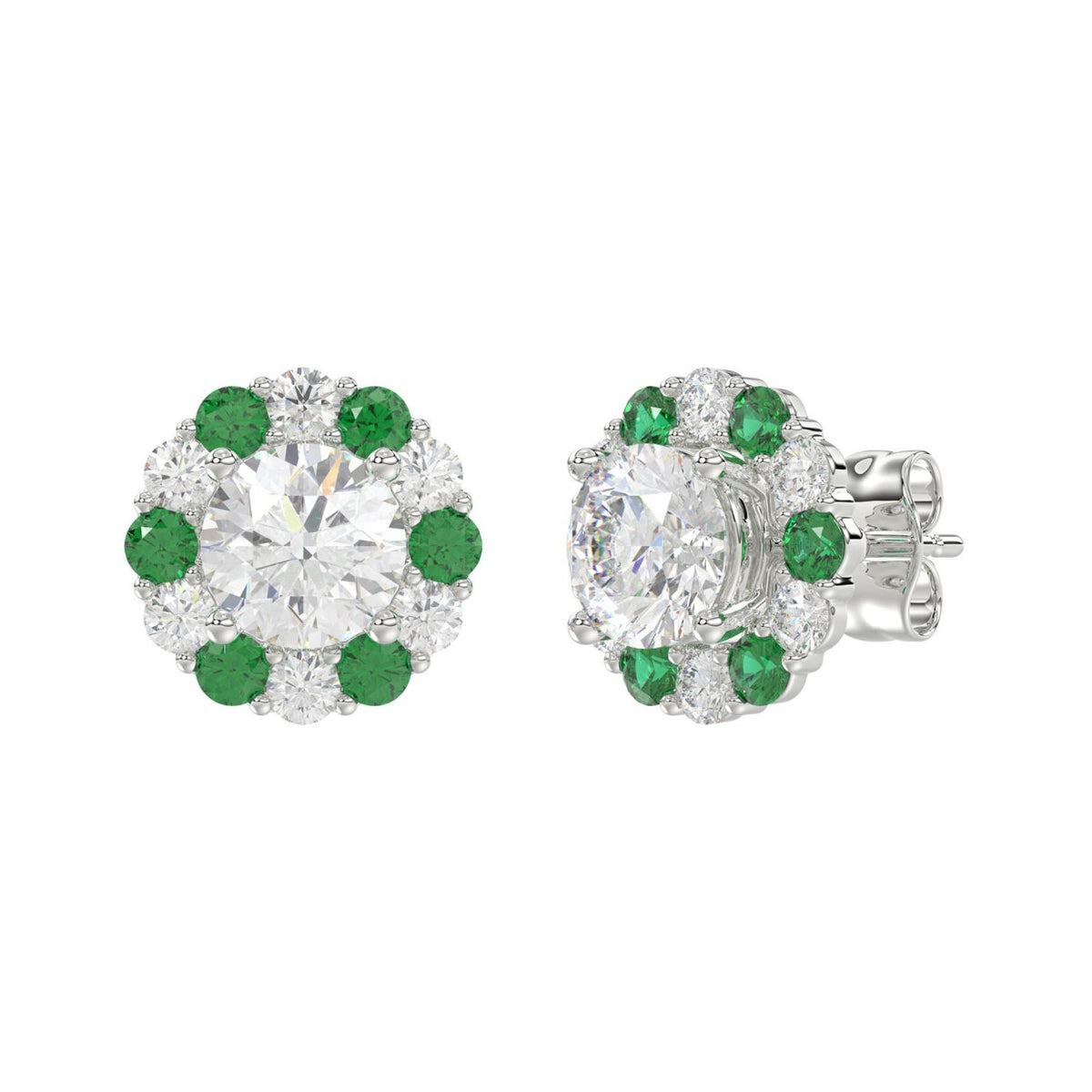 14K WHITE GOLD 2 1/2CT ROUND/ROUND GREEN SAPPHIRE LADIES EARRING (CENTER STONE ROUND DIAMOND 2CT)