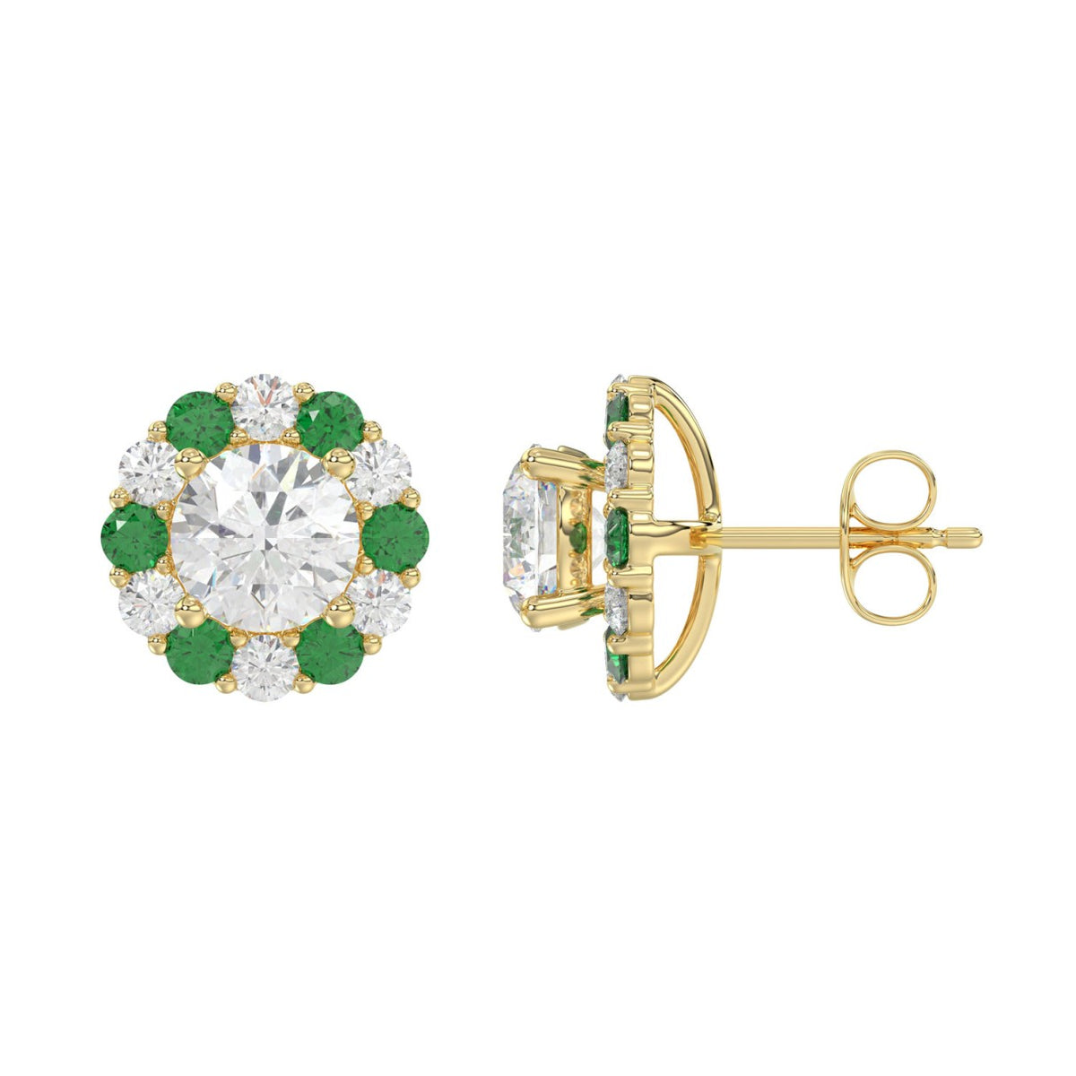 14K YELLOW GOLD 2 1/2CT ROUND/ROUND GREEN SAPPHIRE LADIES EARRING (CENTER STONE ROUND DIAMOND 2CT)