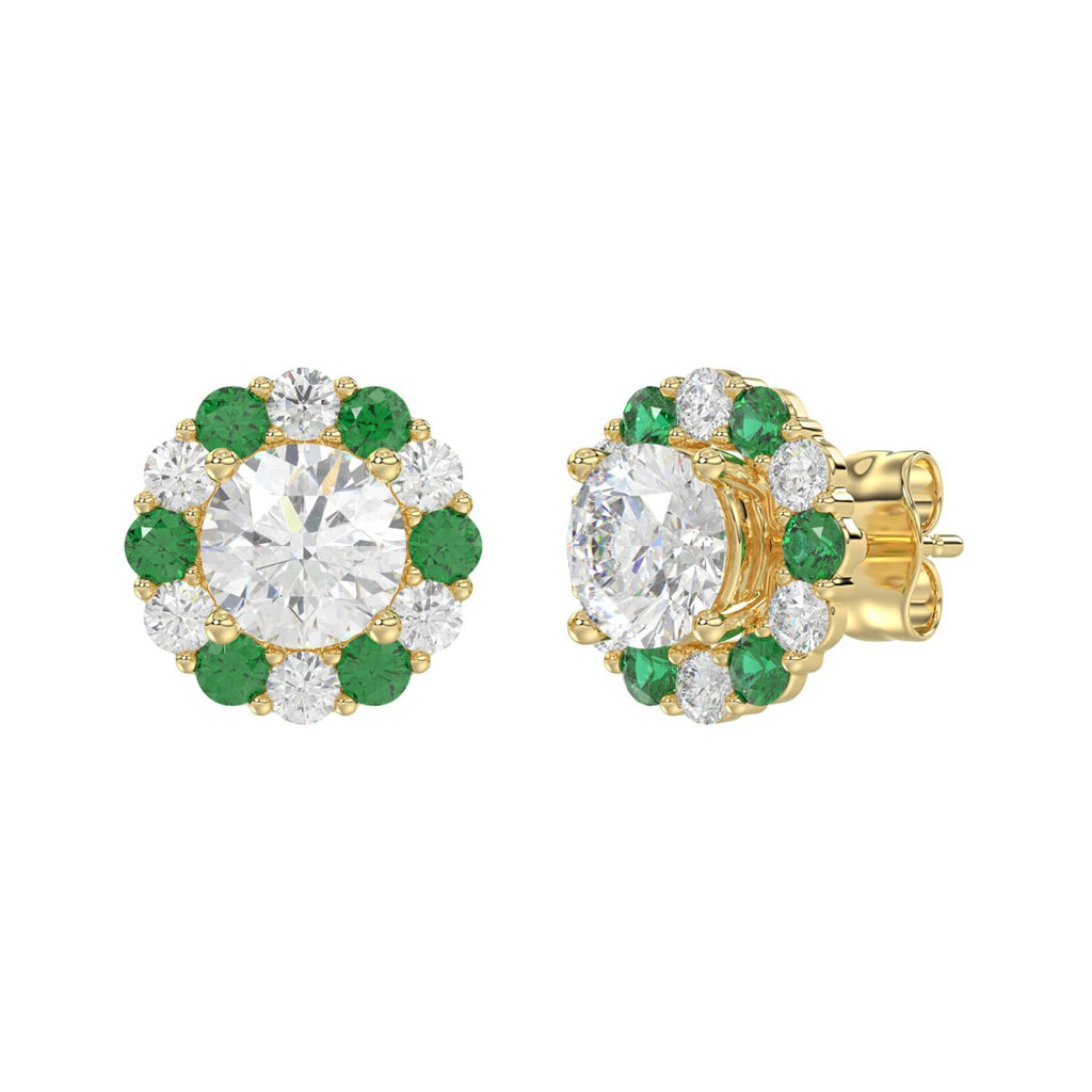 14K YELLOW GOLD 2 1/2CT ROUND/ROUND GREEN SAPPHIRE LADIES EARRING (CENTER STONE ROUND DIAMOND 2CT)