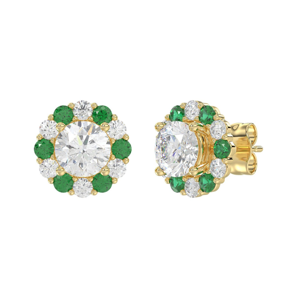 14K YELLOW GOLD 2 1/2CT ROUND/ROUND GREEN SAPPHIRE LADIES EARRING (CENTER STONE ROUND DIAMOND 2CT)
