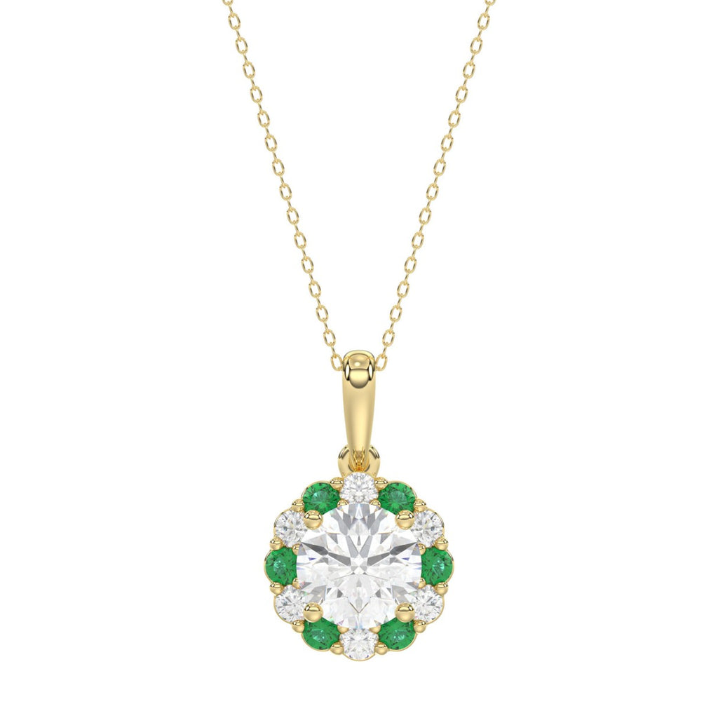 14K YELLOW GOLD 1 1/4CT ROUND/ROUND GREEN SAPPHIRE LADIES PENDANT (CENTER STONE ROUND DIAMOND 1CT)