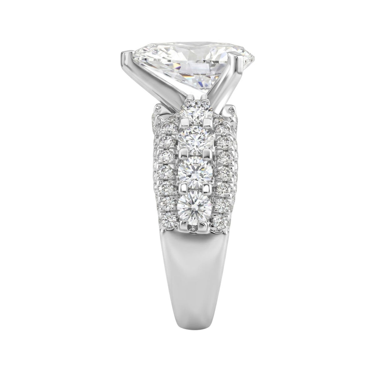 LADIES RING 5 1/4CT ROUND/ PEAR DIAMOND 14K WHITE GOLD (CENTER STONE PEAR DIAMOND 3CT )