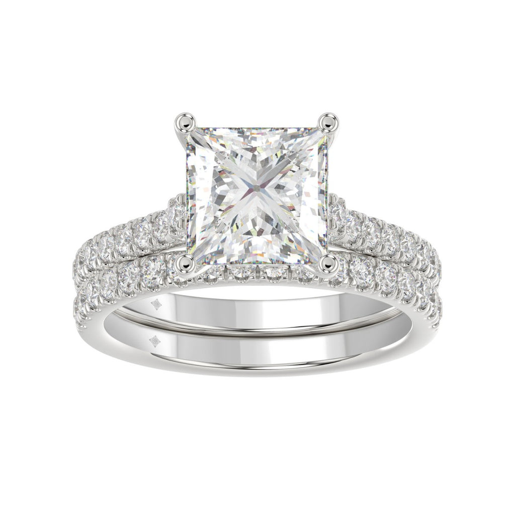 14K WHITE GOLD 3 1/2CT ROUND/PRINCESS DIAMOND LADIES BRIDAL SET (CENTER STONE PRINCESS DIAMOND 3.00CT)