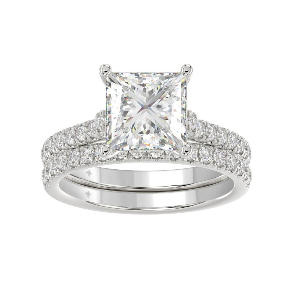 14K WHITE GOLD 3 1/2CT ROUND/PRINCESS DIAMOND LADIES BRIDAL SET (CENTER STONE PRINCESS DIAMOND 3.00CT)