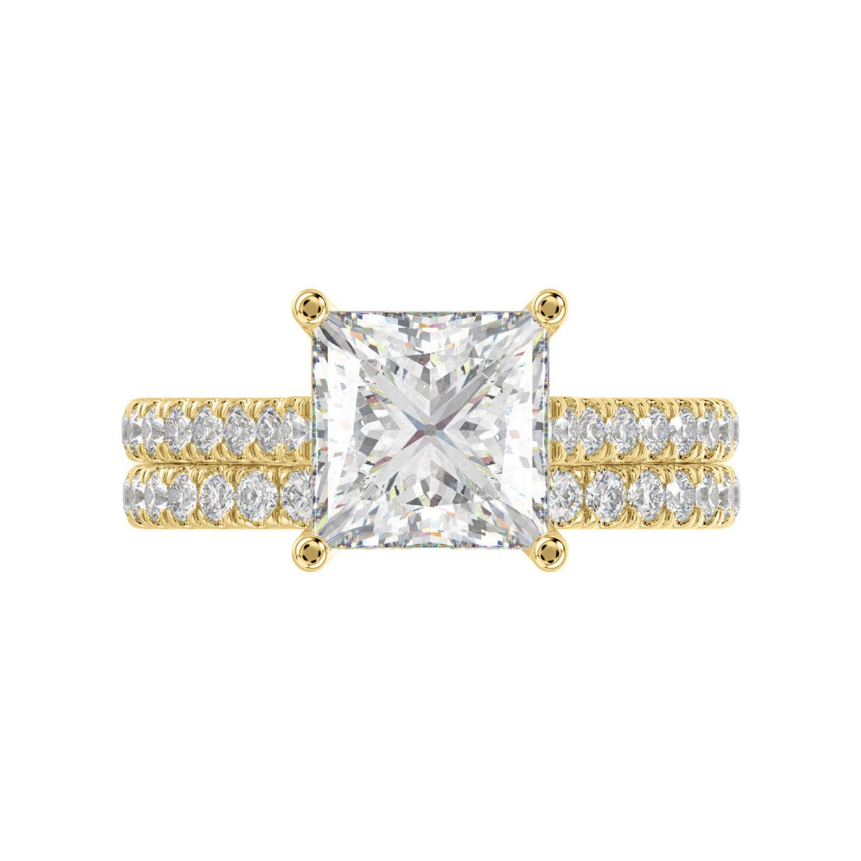14K YELLOW GOLD 3 1/2CT ROUND/PRINCESS DIAMOND LADIES BRIDAL SET (CENTER STONE PRINCESS DIAMOND 3CT)