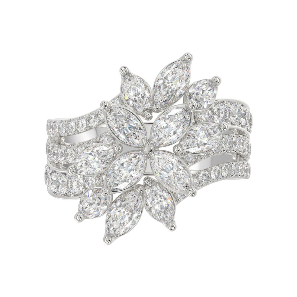LADIES RING 2 1/4CT ROUND/MARQUISE DIAMOND 14K WHITE GOLD