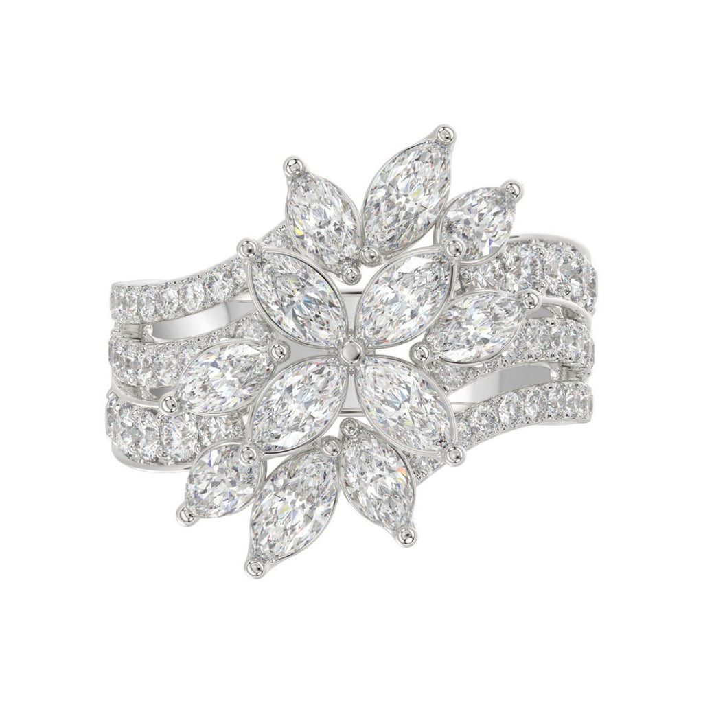 LADIES RING 2 1/4CT ROUND/MARQUISE DIAMOND 14K WHITE GOLD