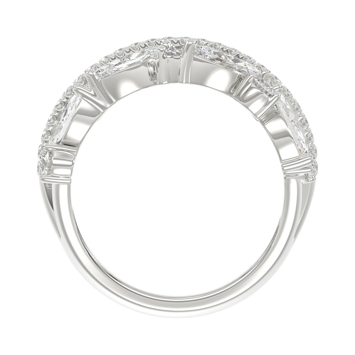This is a diamond 14k cluster Ladies 2CT Ring featuring Marquise-shaped and round-cut diamonds in a leaf or floral motif set in white gold (Color F-G  Clarity VS1/VS2)