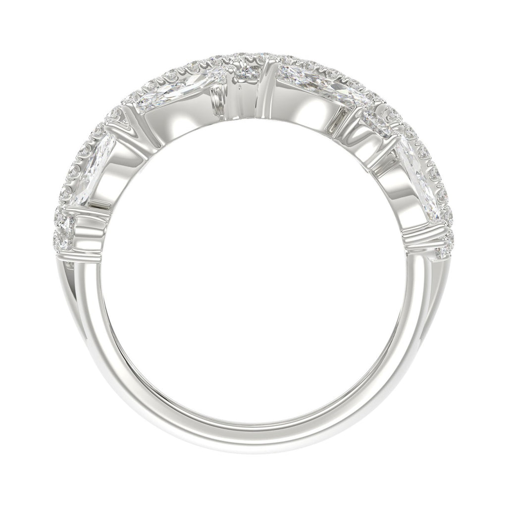 This is a diamond 14k cluster Ladies 2CT Ring featuring Marquise-shaped and round-cut diamonds in a leaf or floral motif set in white gold (Color F-G  Clarity VS1/VS2)