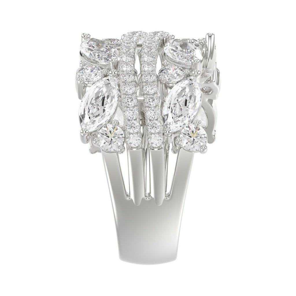 This is a diamond 14k cluster Ladies 2CT Ring featuring Marquise-shaped and round-cut diamonds in a leaf or floral motif set in white gold (Color F-G  Clarity VS1/VS2)