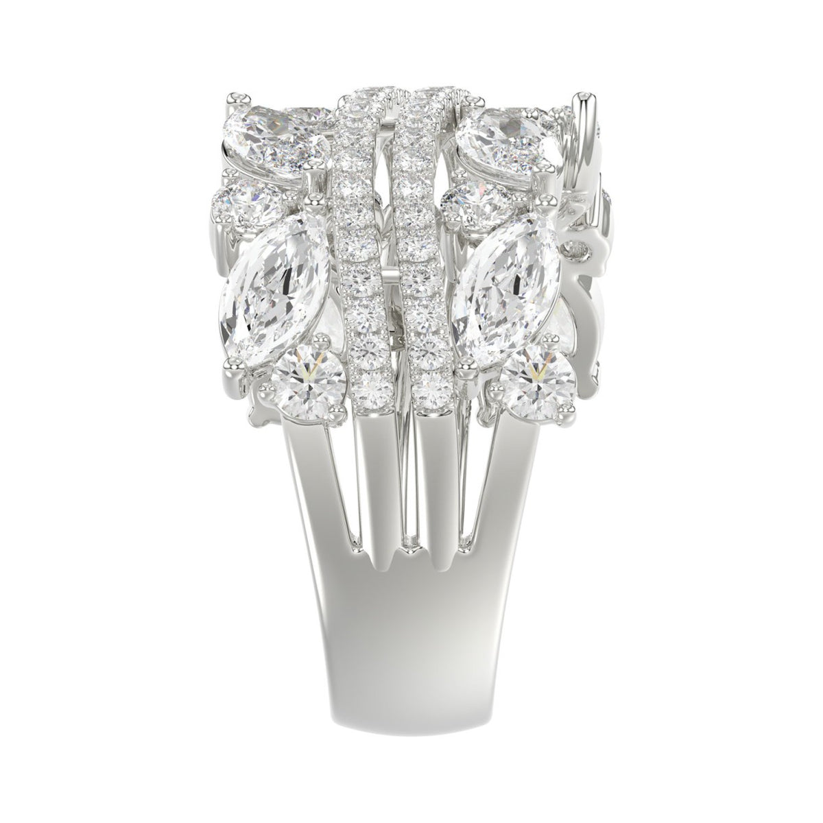 This is a diamond 14k cluster Ladies 2CT Ring featuring Marquise-shaped and round-cut diamonds in a leaf or floral motif set in white gold (Color F-G  Clarity VS1/VS2)