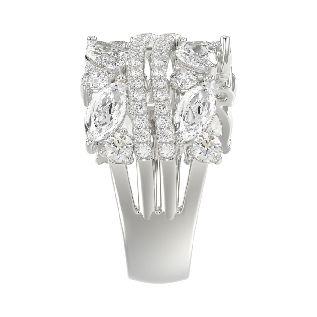 This is a diamond 14k cluster Ladies 2CT Ring featuring Marquise-shaped and round-cut diamonds in a leaf or floral motif set in white gold (Color F-G  Clarity VS1/VS2)