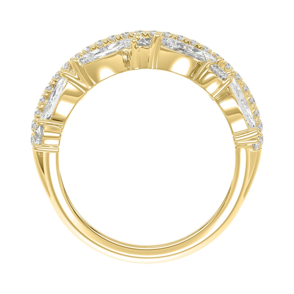 This is a diamond 14k cluster Ladies 2CT  Ring featuring Marquise-shaped and round-cut diamonds in a leaf or floral motif set in Yellow gold (Color F-G  Clarity VS1/VS2)