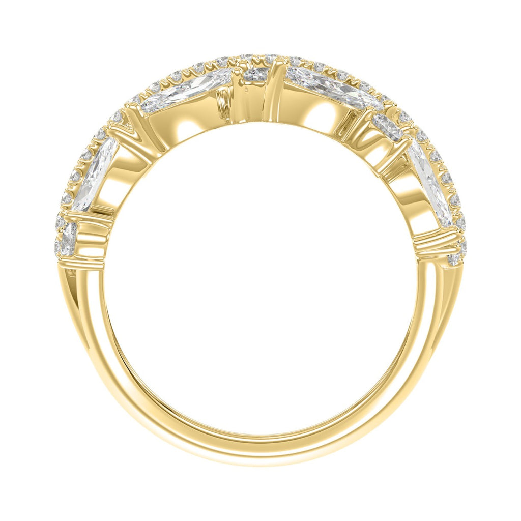 This is a diamond 14k cluster Ladies 2CT  Ring featuring Marquise-shaped and round-cut diamonds in a leaf or floral motif set in Yellow gold (Color F-G  Clarity VS1/VS2)