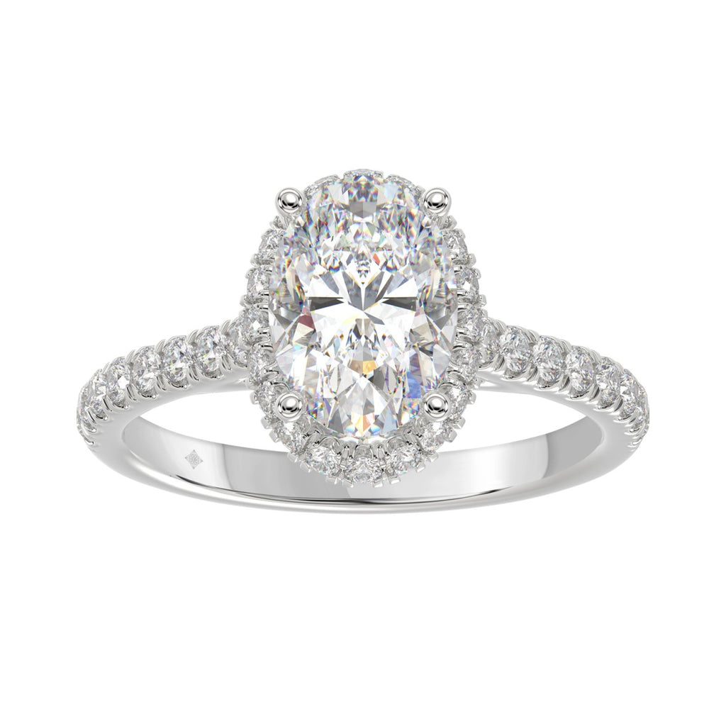 LADIES RING 2 1/2CT ROUND/OVAL DIAMOND 14K WHITE GOLD (CENTER STONE OVAL DIAMOND 2CT )