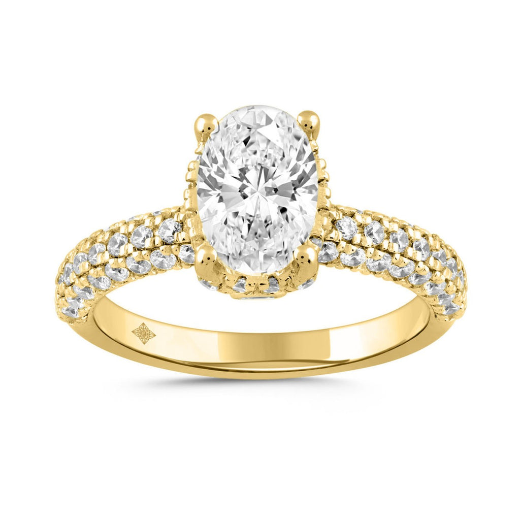 LADIES RING 2 3/4CT ROUND/OVAL DIAMOND 14K YELLOW GOLD (CENTER STONE OVAL DIAMOND 2CT )