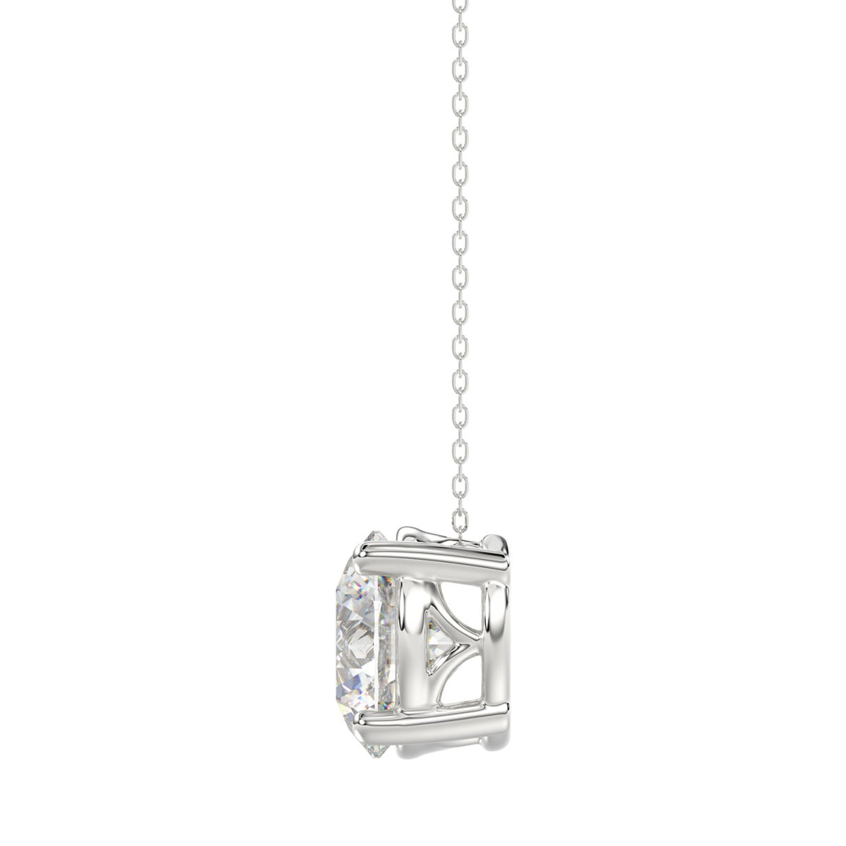 LADIES SOLITAIRE PENDANT WITH UNDER-PASS CHAIN 3CT ROUND DIAMOND 14K WHITE GOLD 